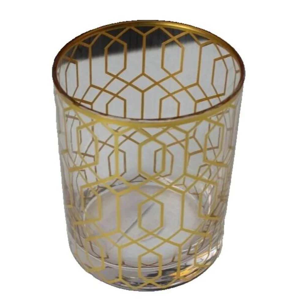 New Gold MCM Retro Hollywood Regency Art Deco Geometric Glass Tumbler Bareware